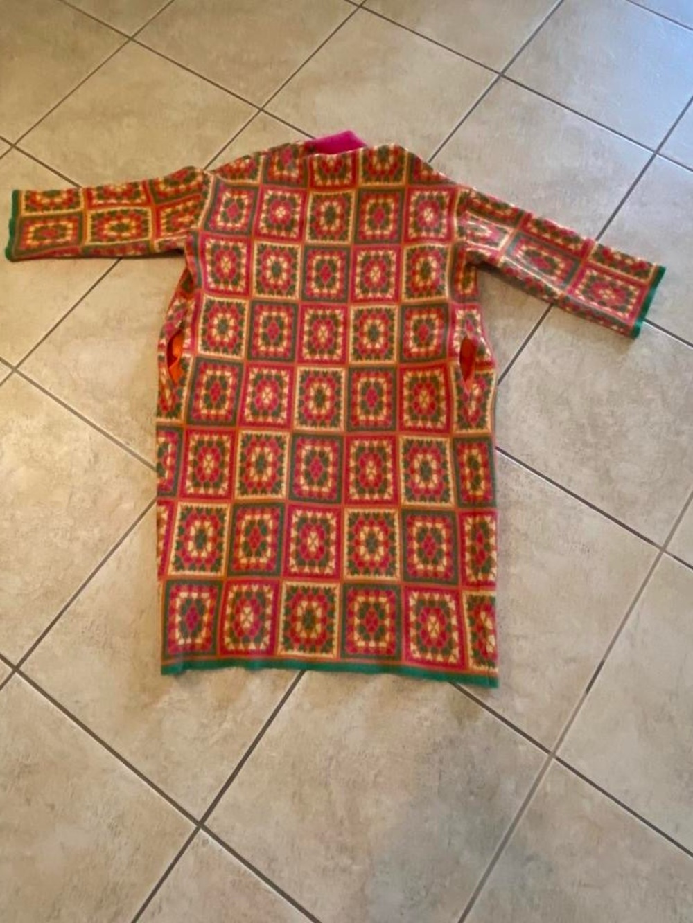 Long Open-Front Women's Cardigan in Pink Multi - Picture 6 of 8